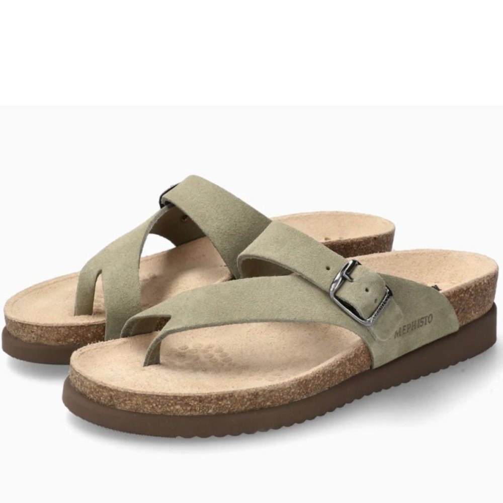 Mephisto Women's Helen Thong Sandals – Comfortable Cork Footbed Leather Sandals
